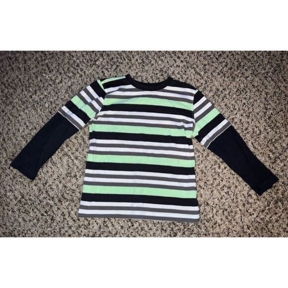 Jumping Beans green/white/gray strip‎ long sleeve tee size 4T